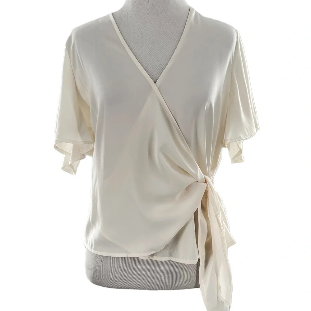 Express womens top size M cream wrap flutter sleeve career